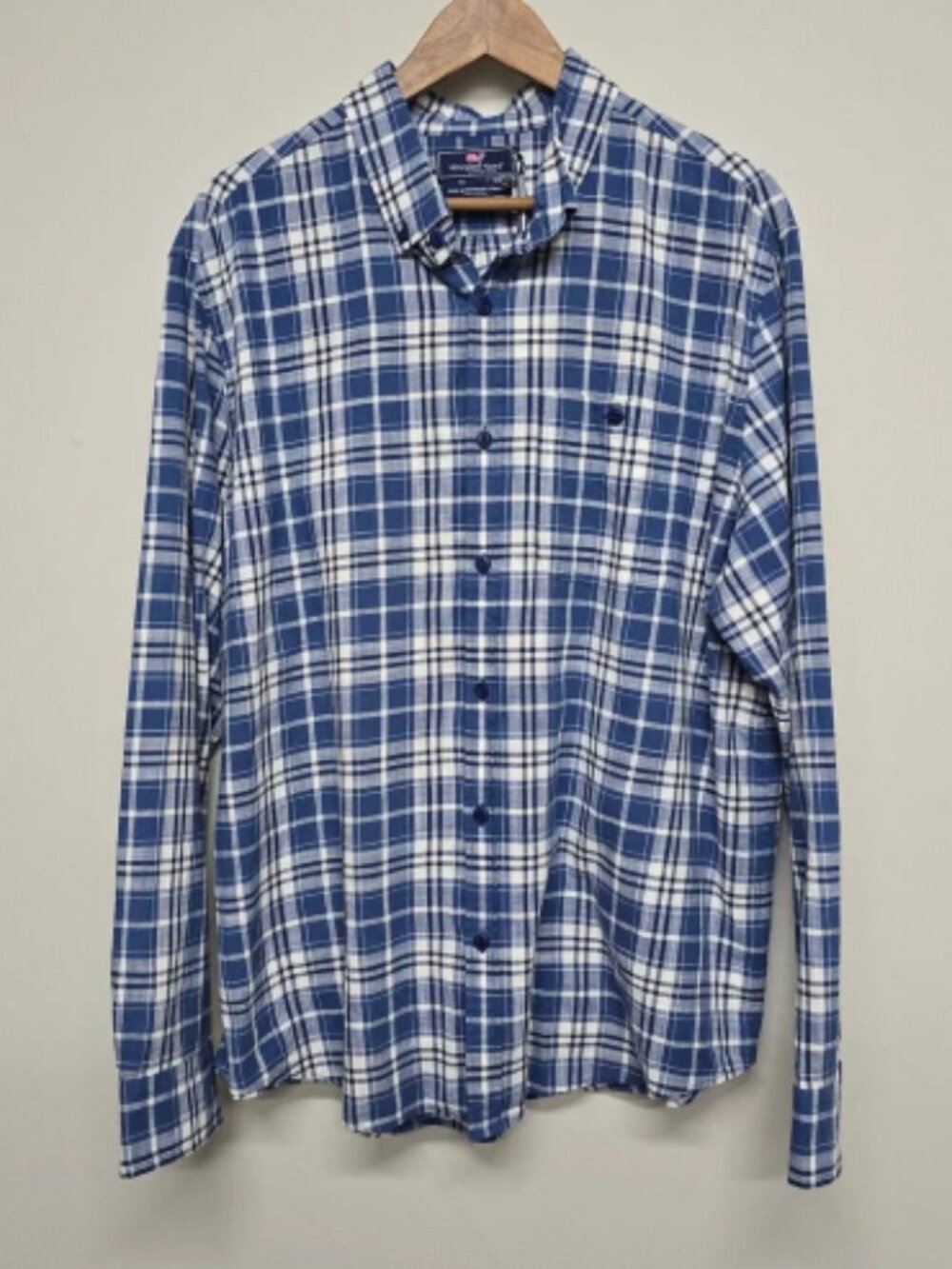 Vineyard Vines Slim Longshore Shirt Mens XL Blue Plaid Cotton Preppy Coastal